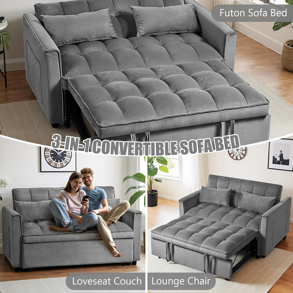 Skepphlay 3 in 1 Sleeper Sofa Bed, Pull Out Couch, Convertible Futon Loveseat with krest, Dinotefuran Living Room Chaise Lounr Home Apartment Office, Dark Grey