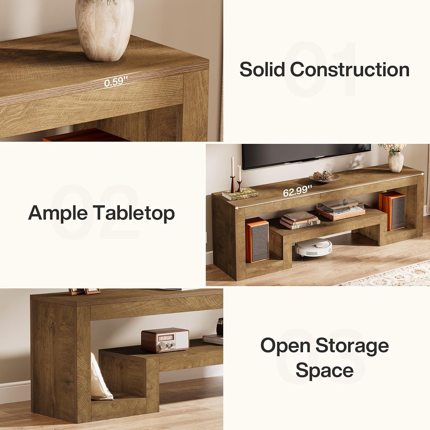 Tribesigns 63-Inch TV Stand for 55/60/65/75-Inch TVs, Farmhouse Entertainment Center with Open Storage Shelves, Wood Television Console for Living Room, Bedroom, Wood
