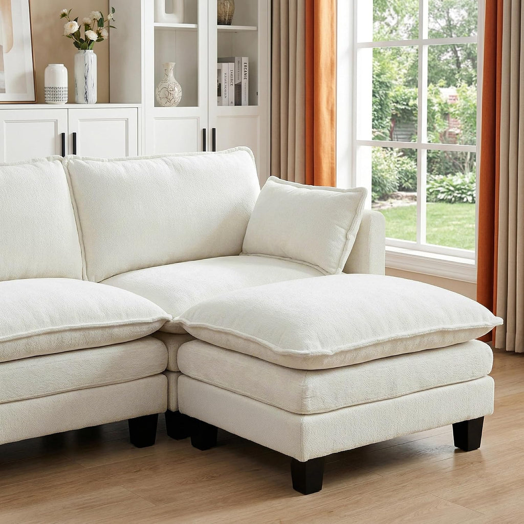 Eafurn Modular Sectional Sofa with Movable Ottomans for Living Room, 4 Seater Convertible U Shaped Sectional Couch Modern Reversible Chenille Sofa Set w/USB Ports and Side Pockets