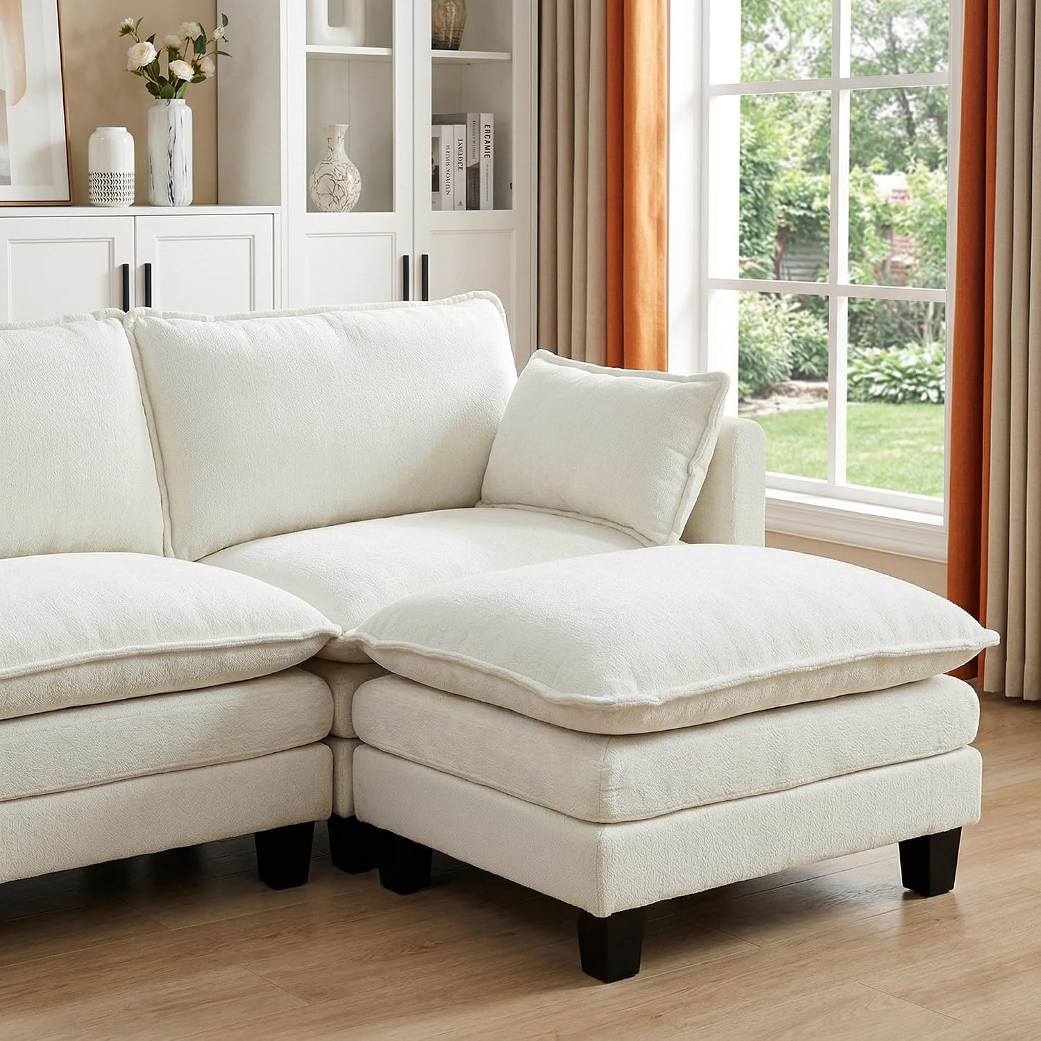 Eafurn Modular Sectional Sofa with Movable Ottomans for Living Room, 4 Seater Convertible U Shaped Sectional Couch Modern Reversible Chenille Sofa Set w/USB Ports and Side Pockets