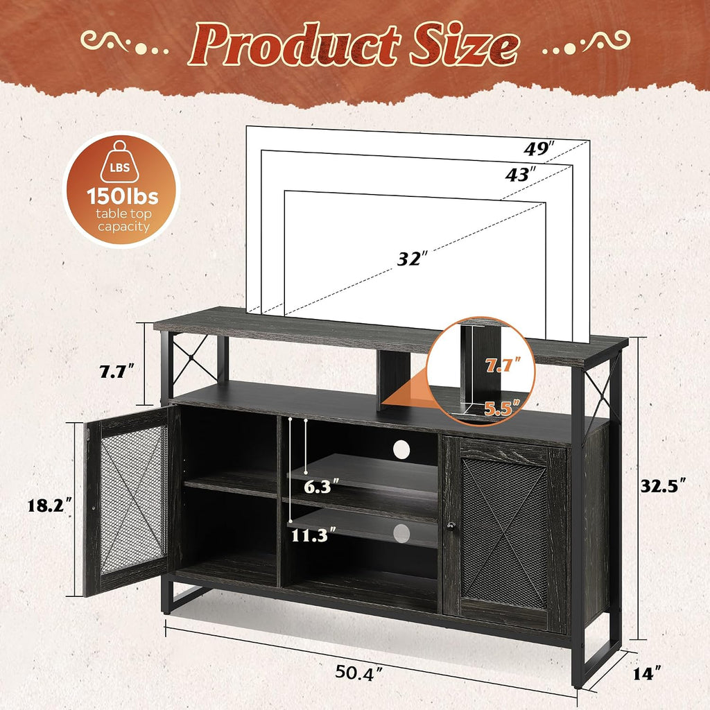 WLIVE TV Stand 55 inch TV,Tall Entertainment Center with Storage, Farmhouse Industrial TV Console for Bedroom Living Room, Charcoal Black
