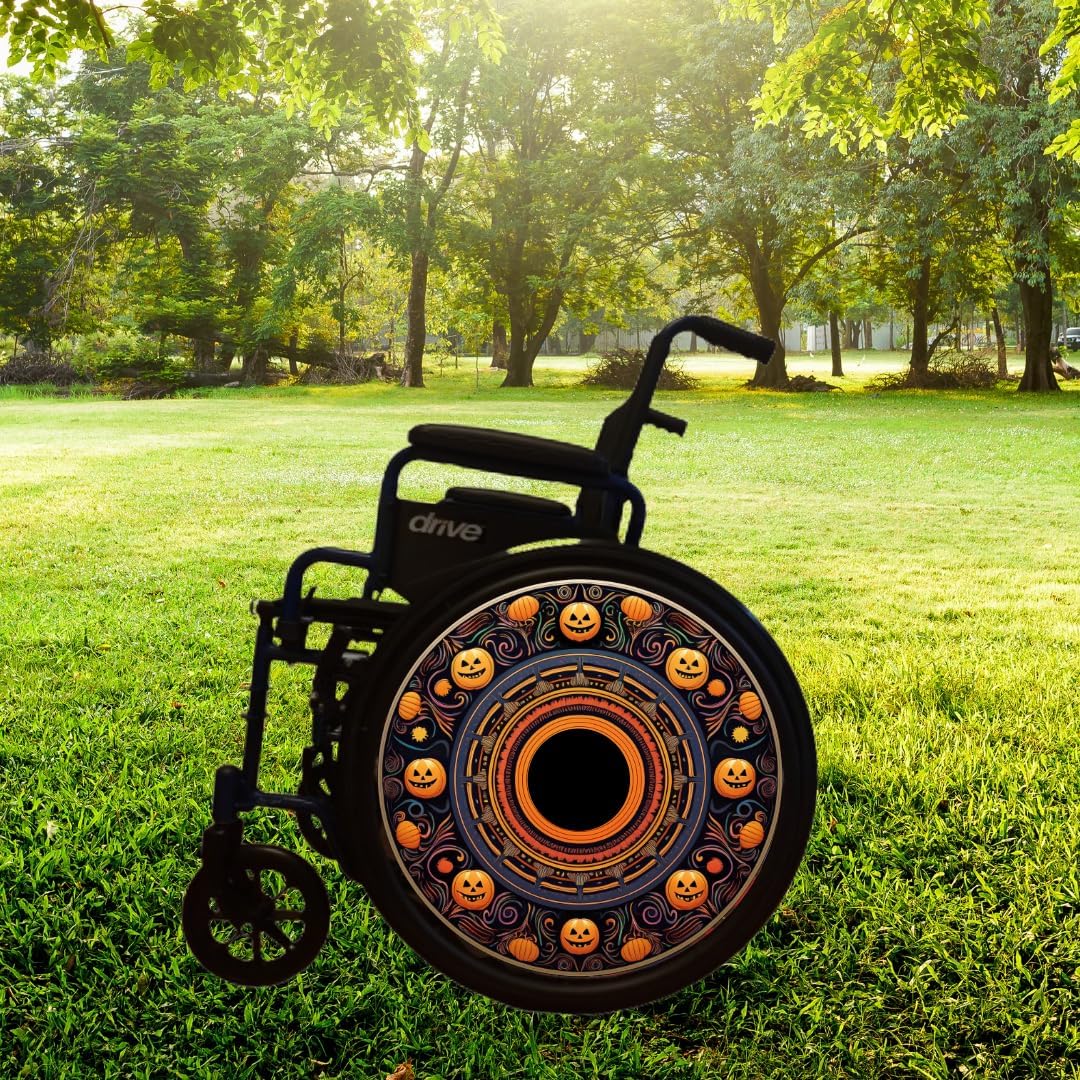 Designer Cover for Wheelchair Wheels, Enhances Aesthetics, Easy Install/Remove, Lightweight, New Matt Finish (Playful Pumpkin)