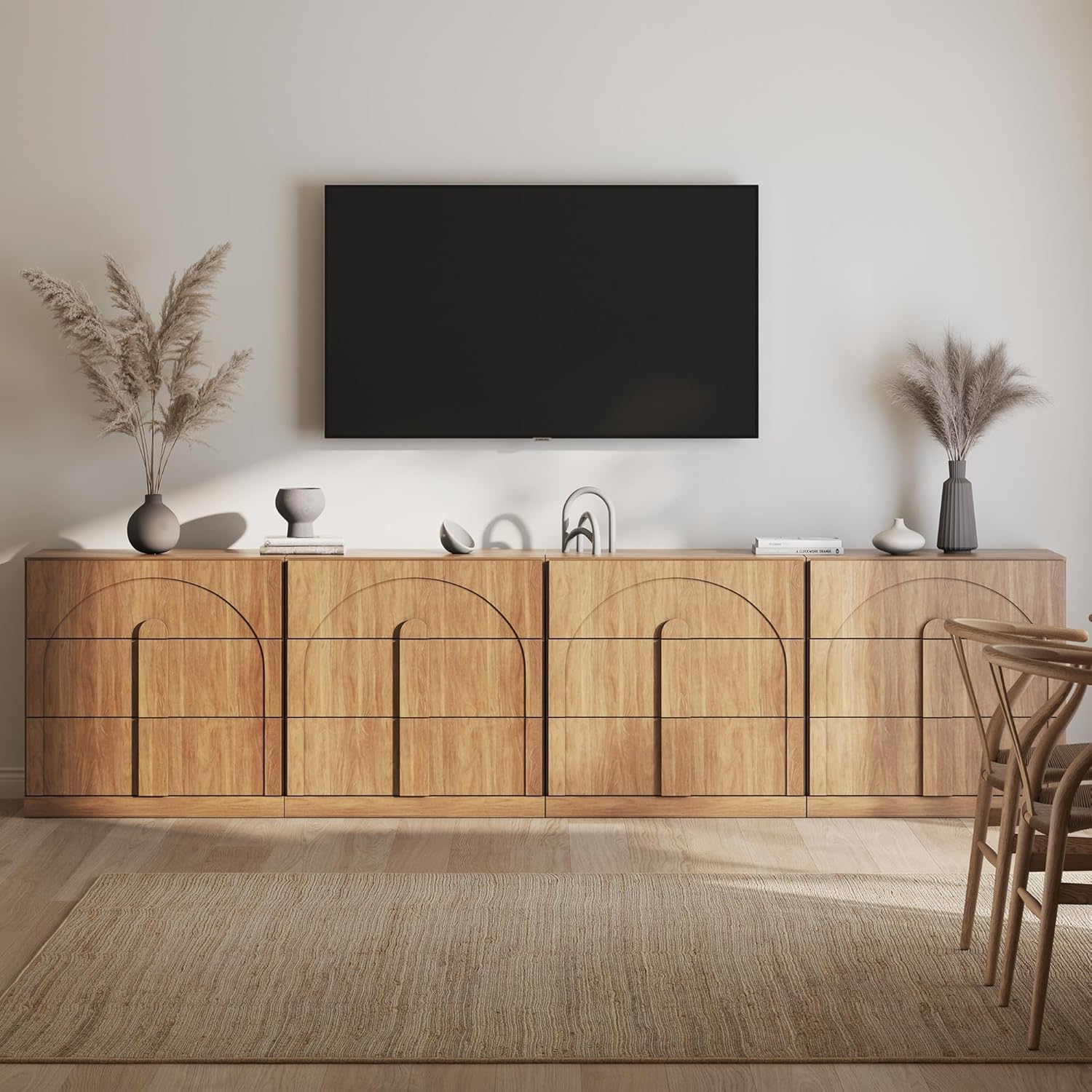 BELLEZE 4-Piece Modular TV Stand Set - Modern Entertainment Center with Wide Wooden Handles,Sideboards with Drawers, Classic Media Console Table Cabinet for Living Room (Camel)