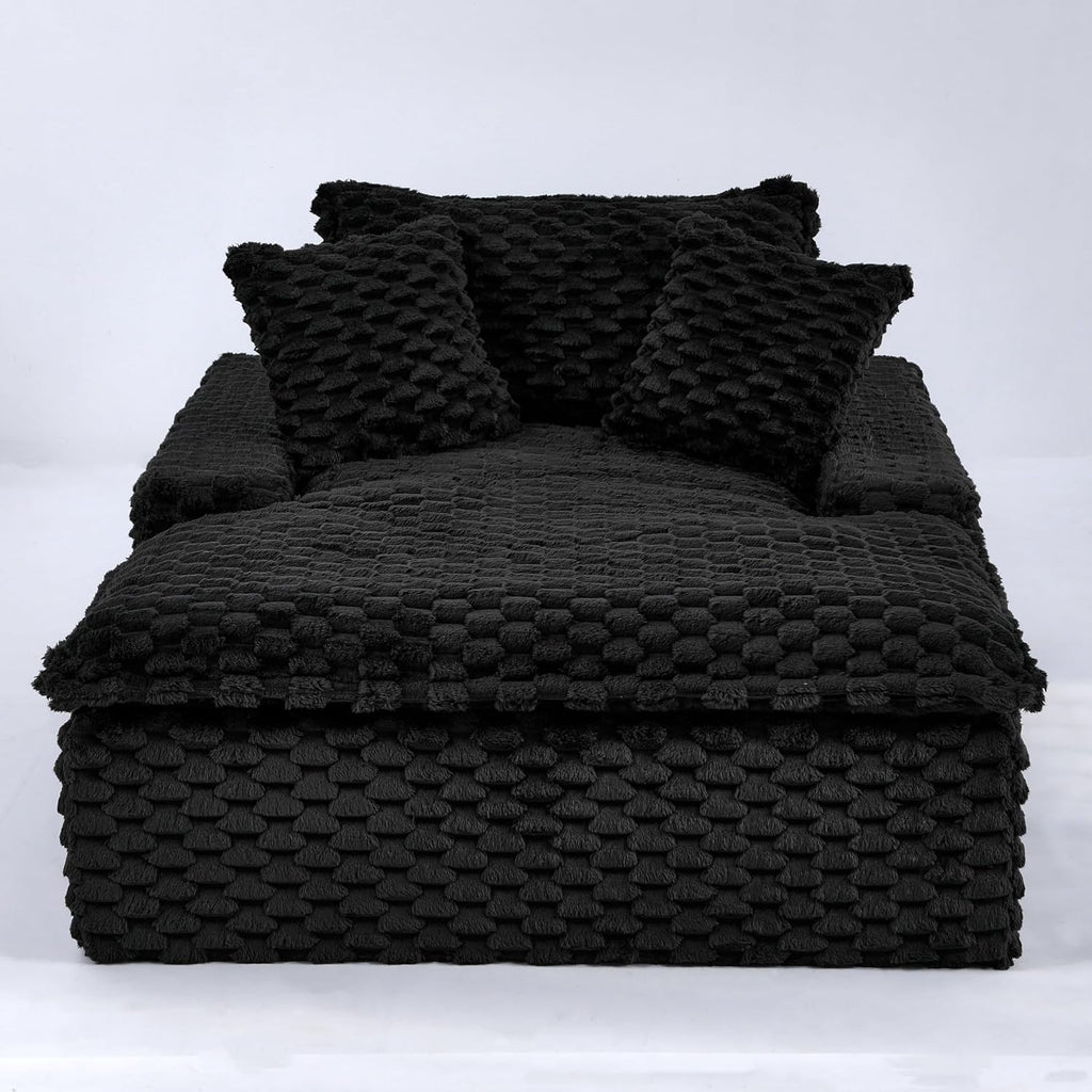 51 Inch Lounge Sofa, Boneless Cloud Couch for Living Room Bedroom, Comfy Reading Chair for Adults, Soft Textured Sleeper Chair with 2 Pillows, Frameless Floor Seating (Black)
