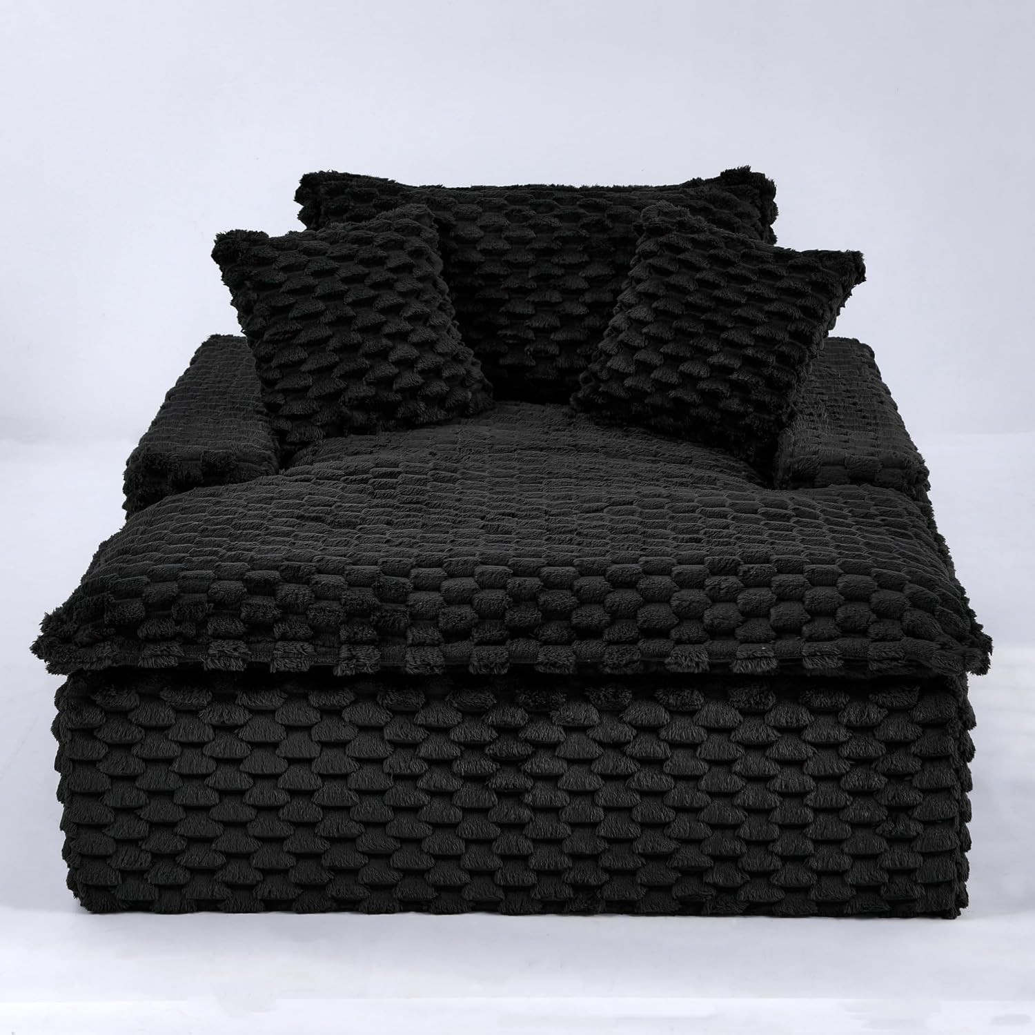 51 Inch Lounge Sofa, Boneless Cloud Couch for Living Room Bedroom, Comfy Reading Chair for Adults, Soft Textured Sleeper Chair with 2 Pillows, Frameless Floor Seating (Black)