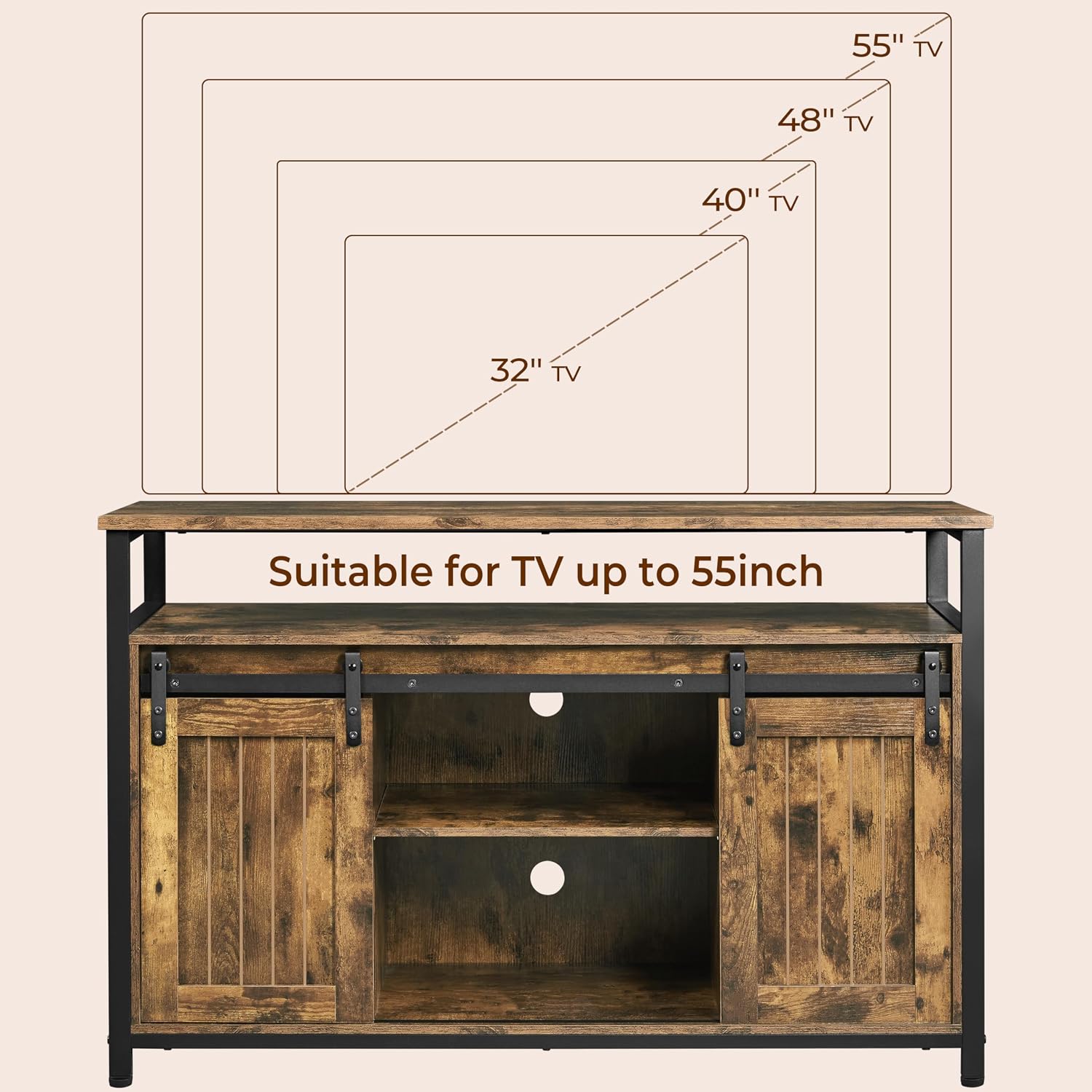 Yaheetech TV Stand, Entertainment Center with Storage Cabinets for 55 Inches TV, Barn Door TV Stand with Height Adjustable Shelves, Farmhouse TV Console for Living Room, 47 Inch
