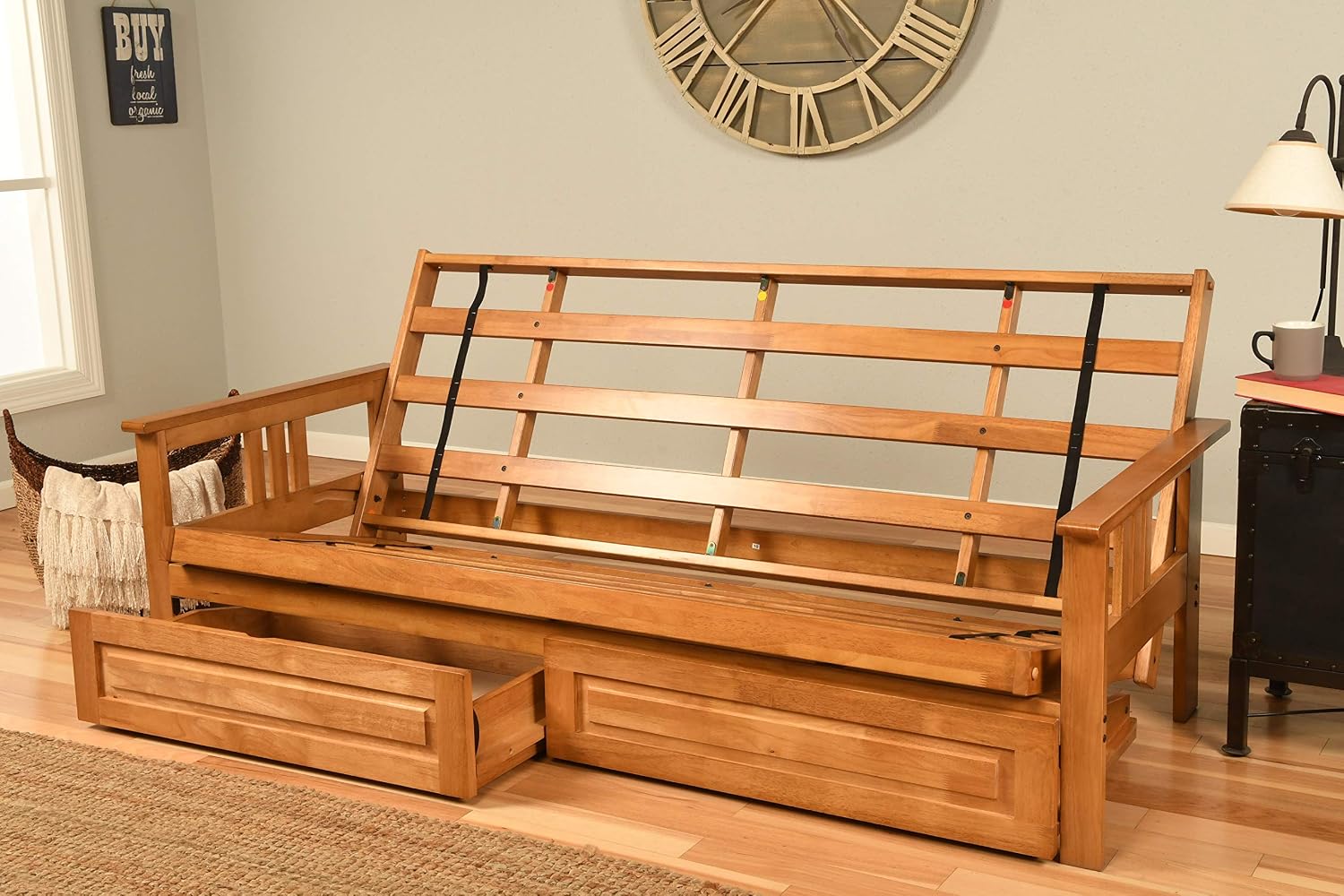 Kodiak Furniture Monterey Futon Set with Storage Drawers, with Butternut Base and Canadian Mattress