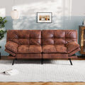 Vyfipt Convertible Futon Sofa Bed, Brown Faux Leather Futon Couch with Adjustable Backrest & Armrests, Folding Small Recliner Sleeper Sofa Bed for Living Room, Apartment, Office