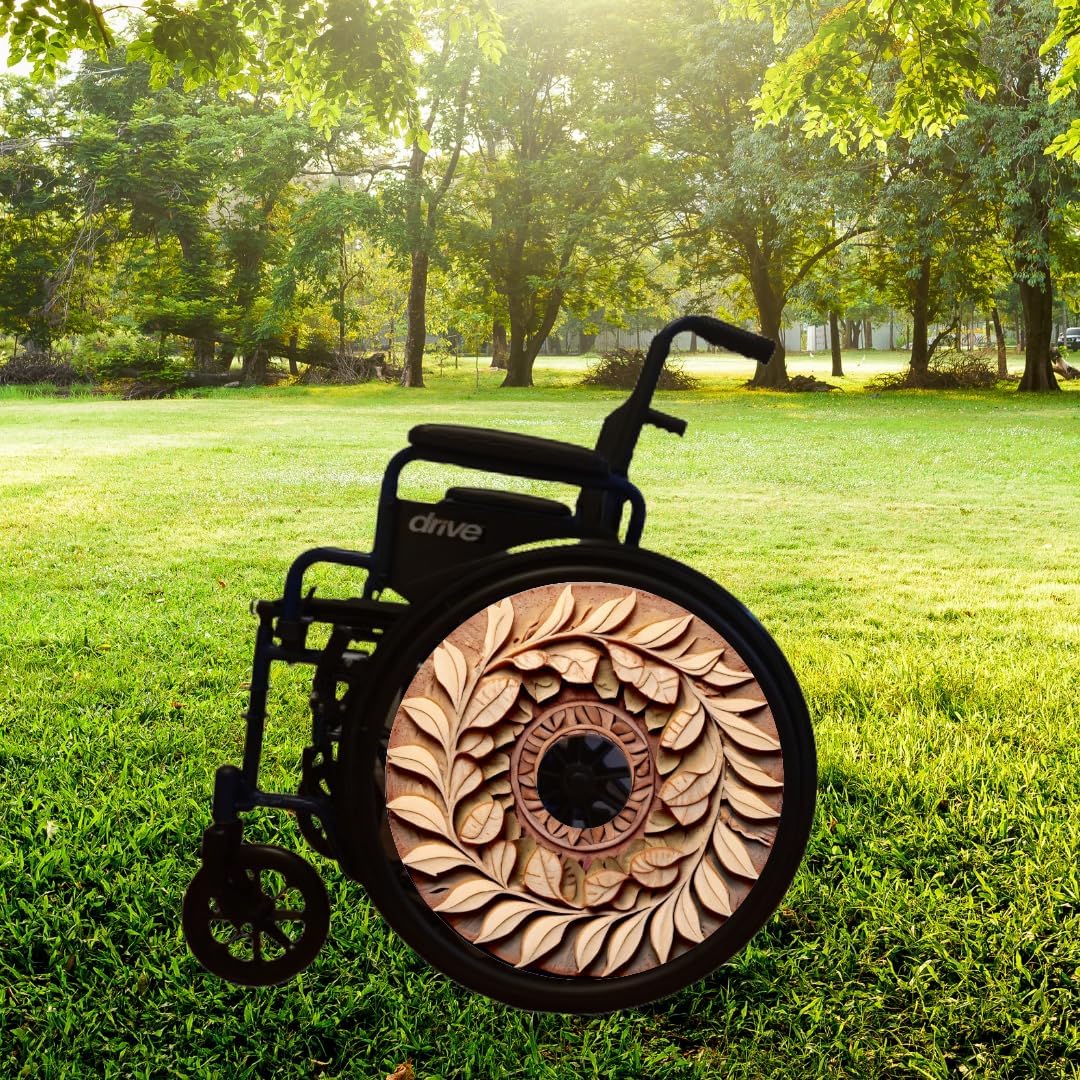 Designer Cover for Wheelchair Wheels, Enhances Aesthetics, Easy Install/Remove, Lightweight, New Matt Finish (Wooden Flower)