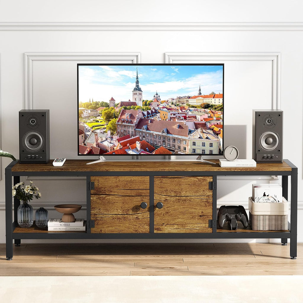 Garvee TV Stand for Television up to 65'', Farmhouse Entertainment Center with Storage, 60'' Modern Media Console Cabinet with Doors, Wooden TV Stand for Living Room, Rustic Brown