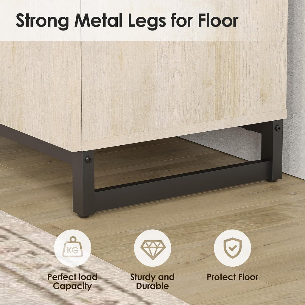 WAMPAT Modern TV Stand for 32-110 Inch TVs, Wood Entertainment Center with Metal Base Storage Cabinets, Media TV Console for Living Room, Light Oak, 3Pcs