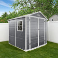 6x6 FT Outdoor Storage Shed with Lockable Door & Floor, All-Weather Plastic Garden Shed in Gray for Backyard, Patio, Lawn
