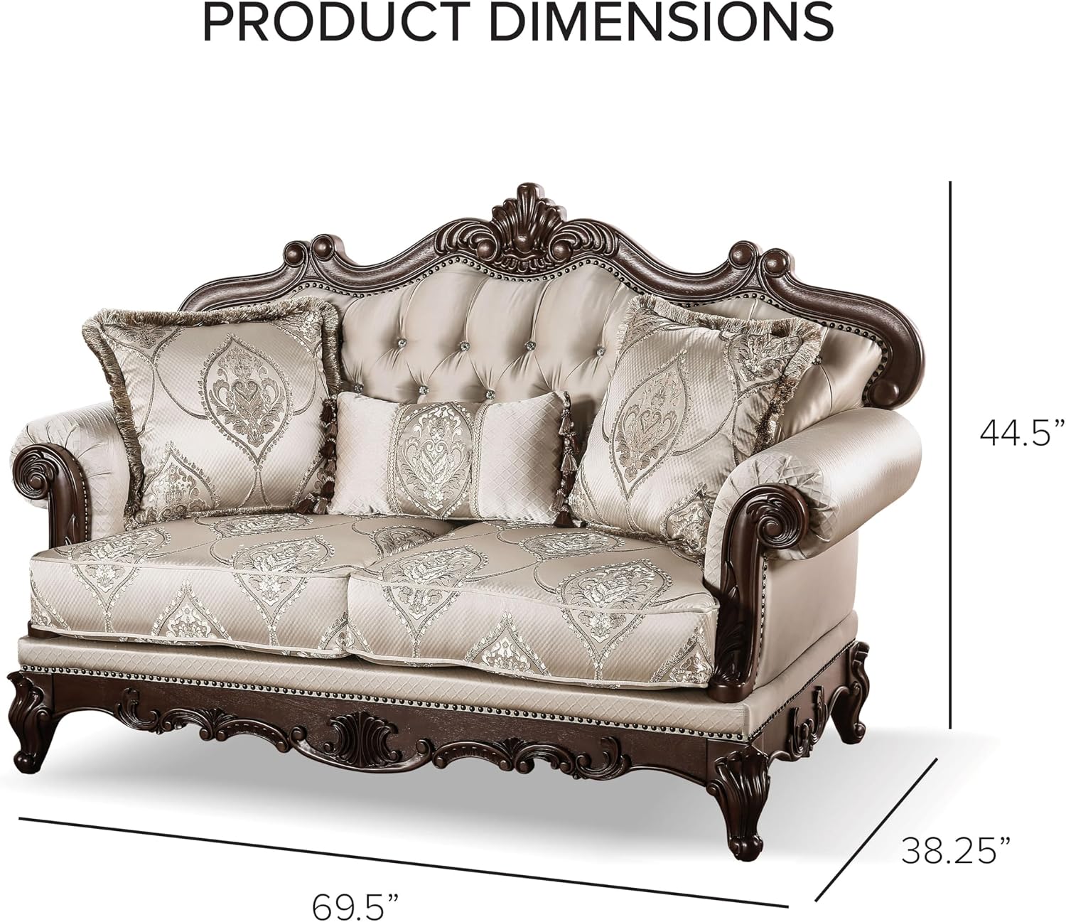 Furniture of America Adelaide Traditional Upholstered Sofa with Rolled Armrests and Button Tufted Back, Wooden Comfortable Couch for Living Room, Office, Bedroom, 2-Seater Loveseat, Dark Cherry/Beige