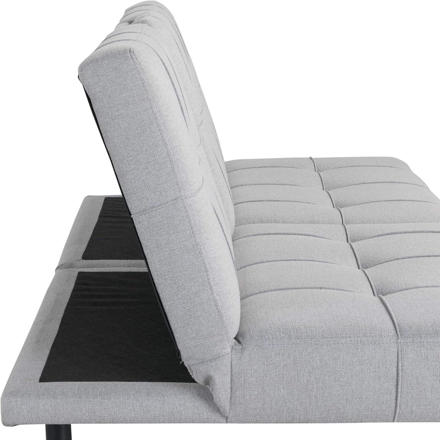 Serta Larken 65' Convertible Futon Sofa, Short Twin Size, Modern, Center Console w/Cup Holders, Dream Coil Comfort, Fingerguard Pinch Point Protection, Soft Woven Polyester Fabric, Light Gray