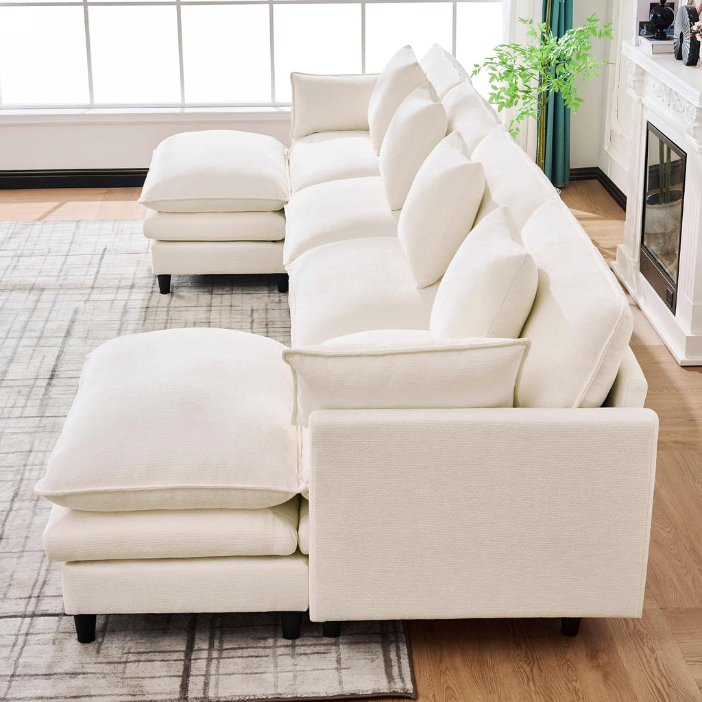 Eafurn 141' Oversized Modular Sectional Sofa Convertible U Shaped Couch for Living Room - 6 Seater Chenille Couches Set with Ottomans and Waist Pillows for Living Room Apartment