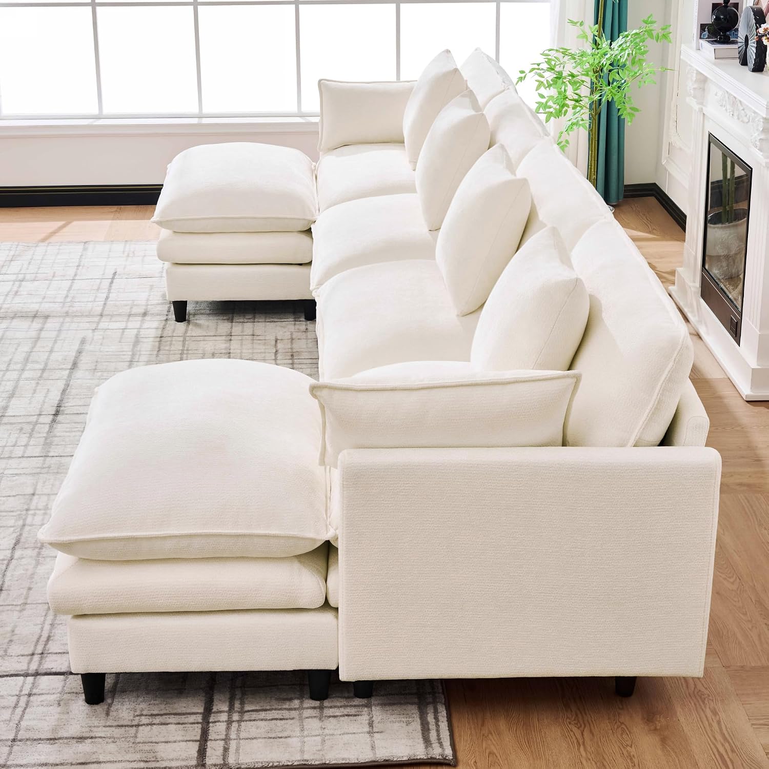 Eafurn 141' Oversized Modular Sectional Sofa Convertible U Shaped Couch for Living Room - 6 Seater Chenille Couches Set with Ottomans and Waist Pillows for Living Room Apartment