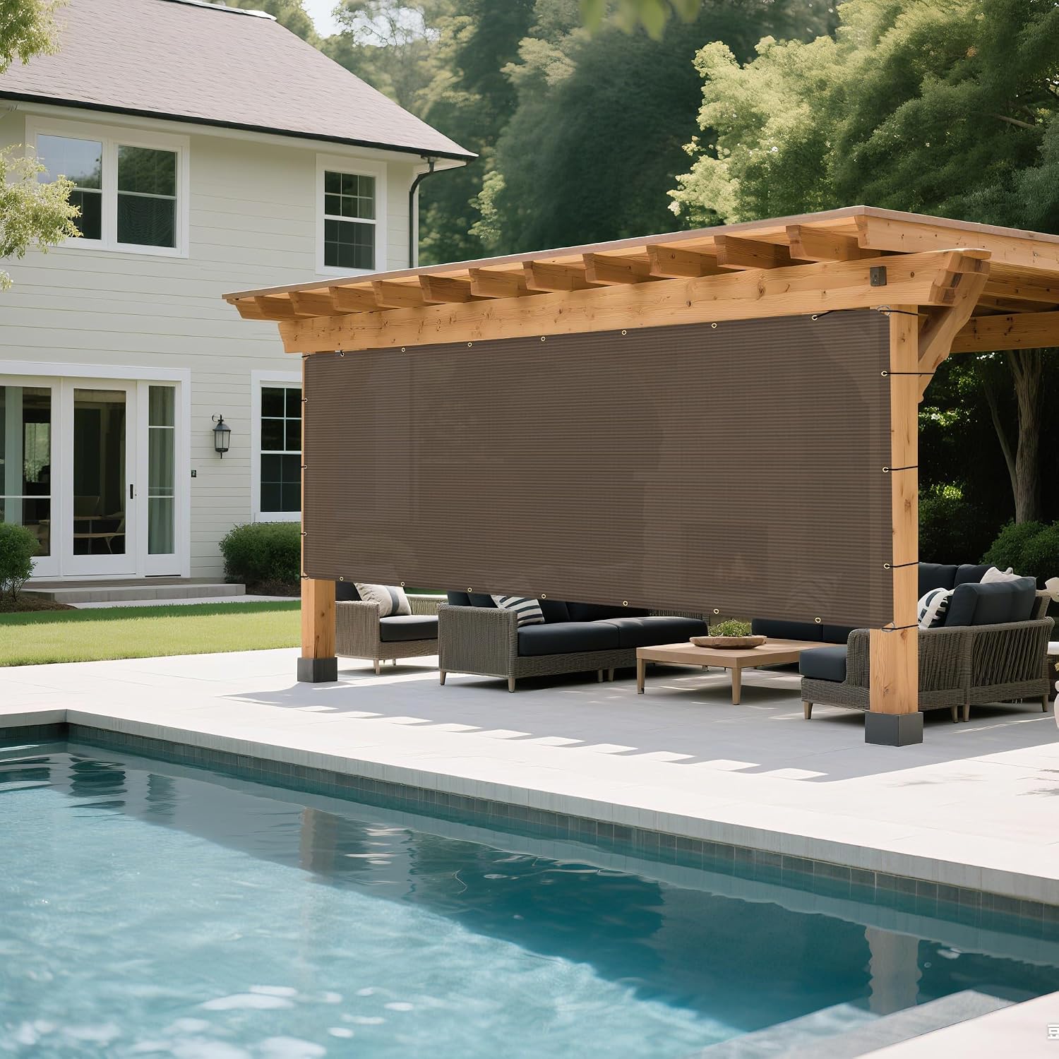 Windscreen4less 14' x 20' Sun Shade Sail Straight Edge Sun Shade Canopy Cover Outdoor with Grommets D-Ring UV Block for Pergola Backyard Patio (Brown)