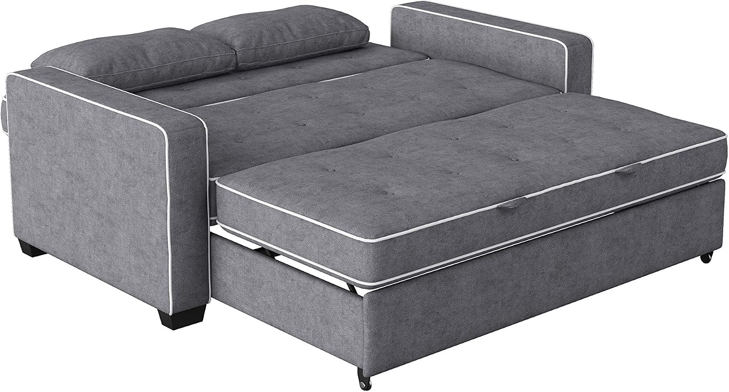 Serta Ainsley 66.5' Convertible Sleeper Loveseat, Full Size, Dreamcoil Comfort, Soft Woven Fabric, Charcoal