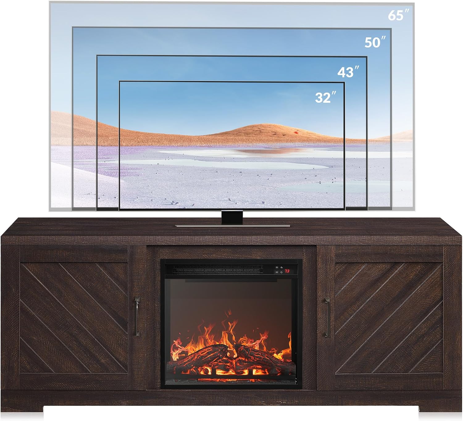 BELLEZE Modern 58' Farmhouse TV Stand with 18' Electric Fireplace Heater & Media Entertainment Center for TV up to 65', Console Table with Storage Cabinets - Hilo (Espresso)