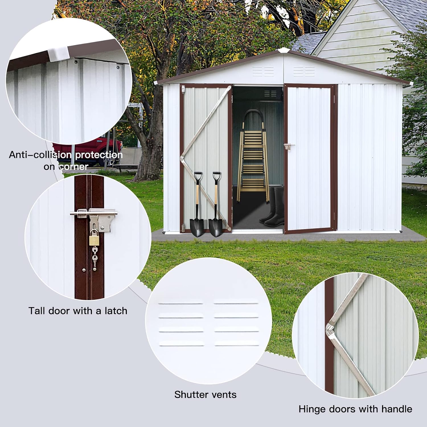 10 x8 FT Metal Outdoor Storage Shed & Double Hinged Large Door - Heavy-Duty Shed with Floor, Lockable & Ventilation - Rainproof Windproof Large Utility Garden Shed for Backyard Patio Lawn - Brown