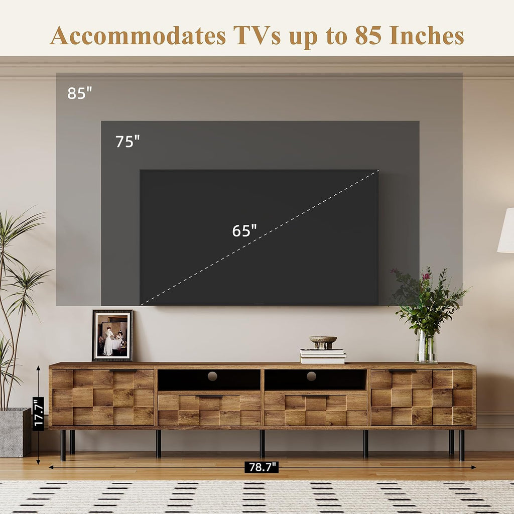 Merax 80' TV Stand for TVs Up to 85', Modern Entertainment Center with 2 Drawers, 2 Doors, and Open Space, Media Console with Unique Mosaic Front Design for Living Room
