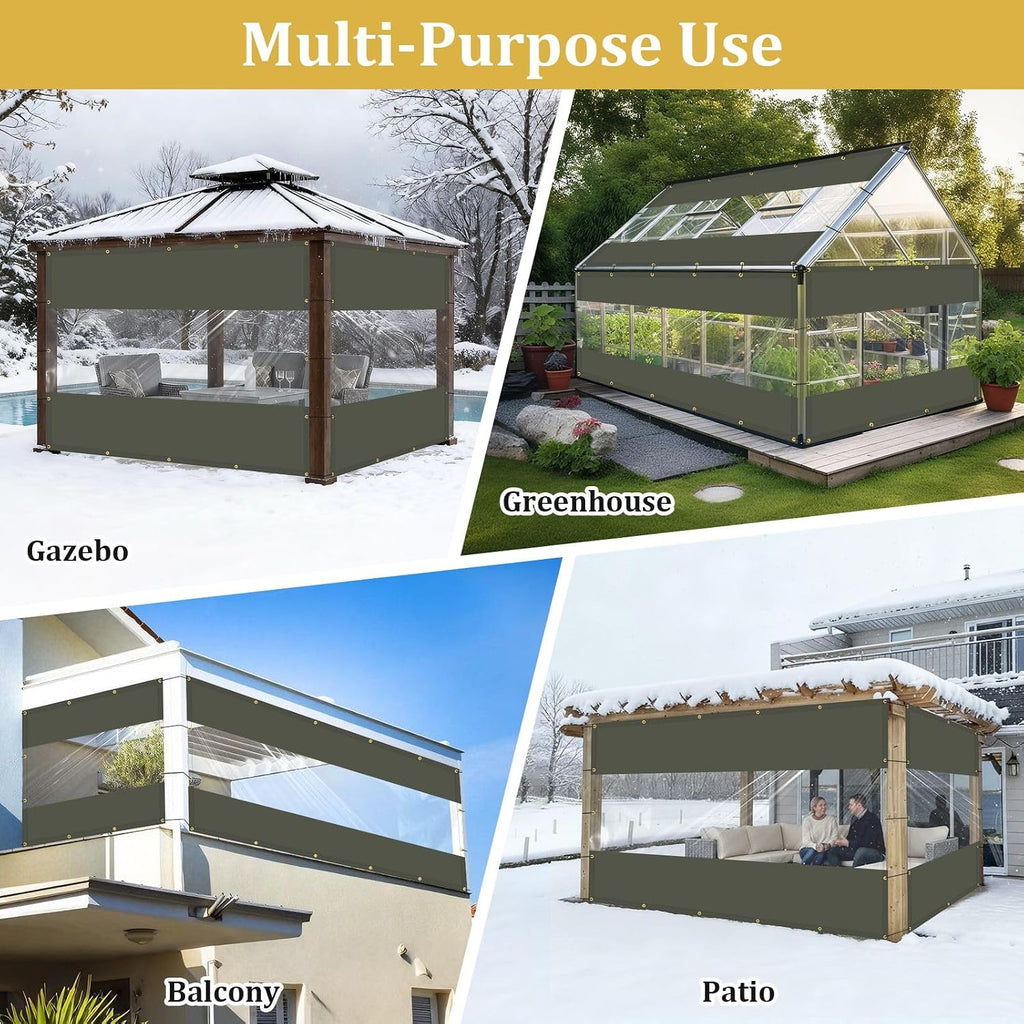 Shade&Beyond Outdoor Vinyl Curtain, 14'W x 20'L Heavy Duty Clear Tarp with Grommets Waterproof, Privacy Clear Panel UV-Resistant for Pergola Gazebos Porch Enclosure Patio(Customized Size, Gray)