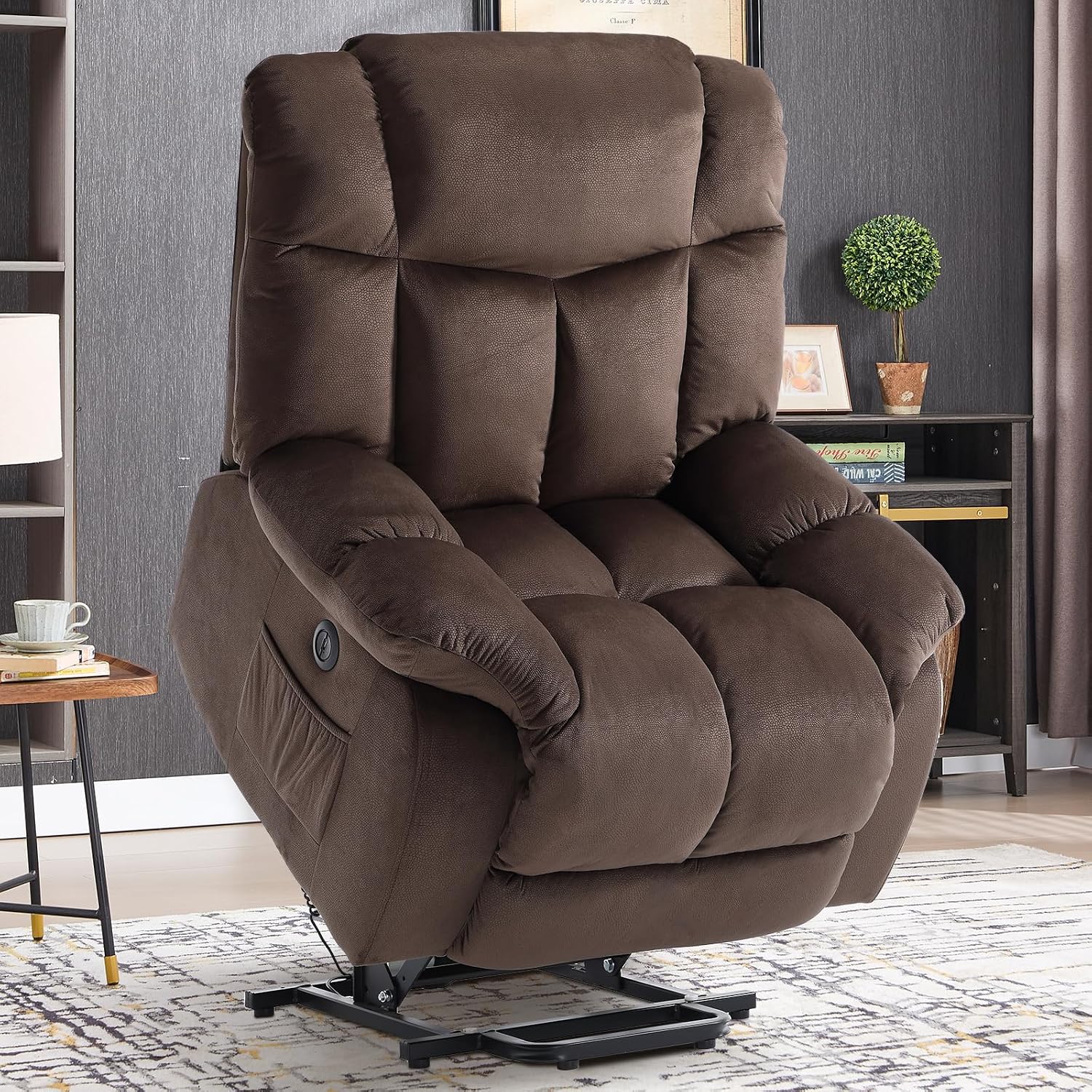 CANMOV Power Lift Electric Recliner Chair for Elderly- Heavy Duty and Safety Motion Reclining Mechanism-Antiskid Fabric Sofa for Living Room, Chocolate