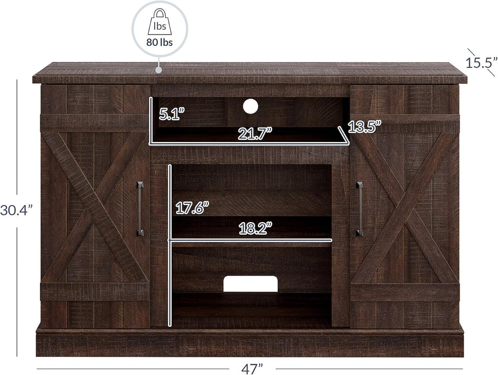 BELLEZE Industrial 47 Inch Rustic Wood TV Stand & Media Entertainment Center Console Table for TVs up to 50 Inch with Open Storage Shelves & Cabinets - Veropeso (Espresso)