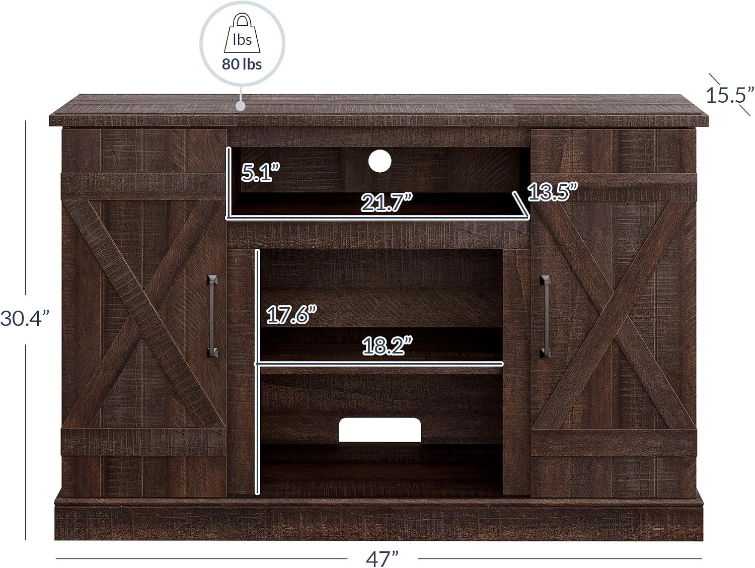 BELLEZE Industrial 47 Inch Rustic Wood TV Stand & Media Entertainment Center Console Table for TVs up to 50 Inch with Open Storage Shelves & Cabinets - Veropeso (Espresso)