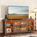 YESHOMY Farmhouse LED TV Stand with Power Outlet, for Televisions up to 65 Inches, Wood Entertainment Center with Glass Door Storage Cabinet, TV Console for Living Room, Brown