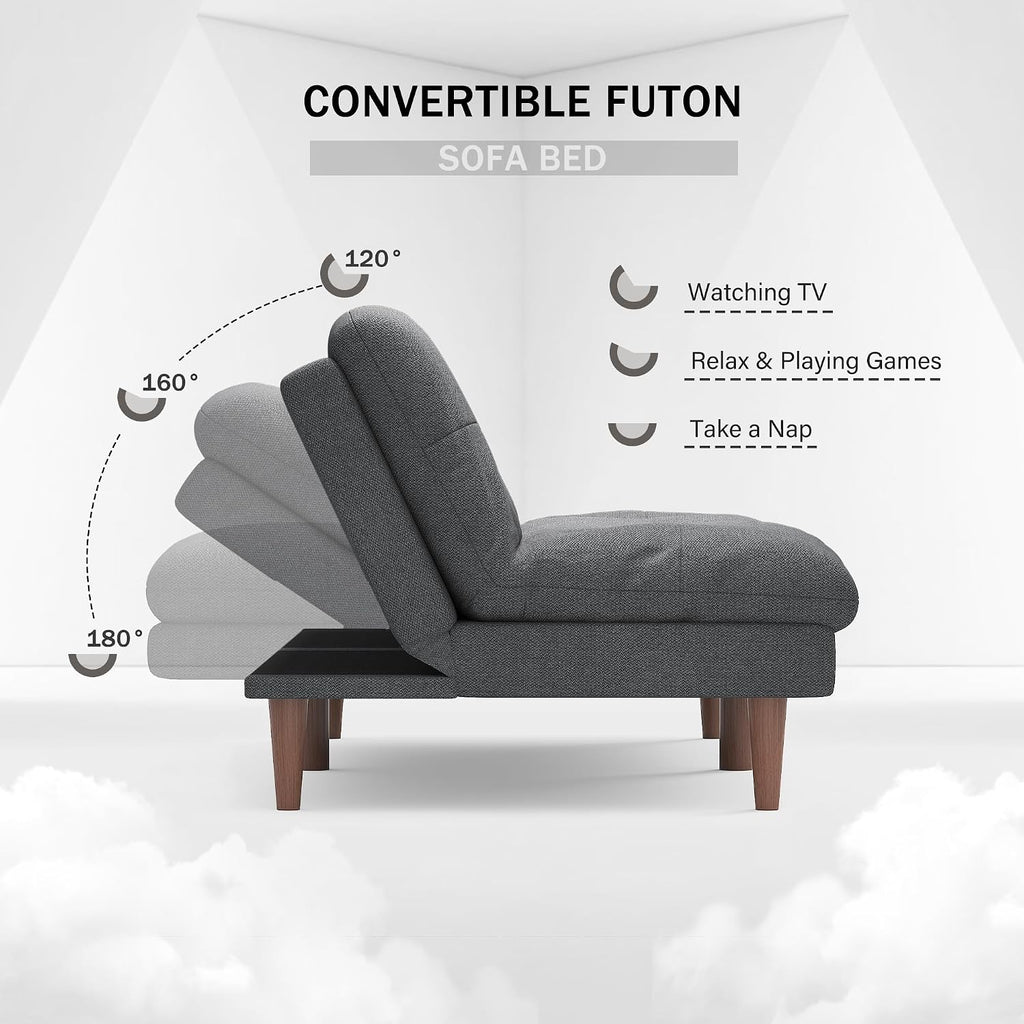 Flamaker Convertible Futon Sofa Bed Futon Couch with Adjustable Back Upholstered Sleeper Sofa Bed for Living Room Furniture (Fabric,Grey)