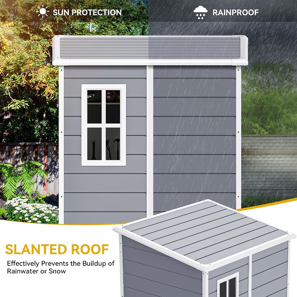 DWVO 5x4 FT Outdoor Storage Shed with Reinforced Floor, All-Weather Resin Storage Shed with Lockable Door & Window, Waterproof Plastic Tool Storage for Garden, Backyard, Patio, Lawn