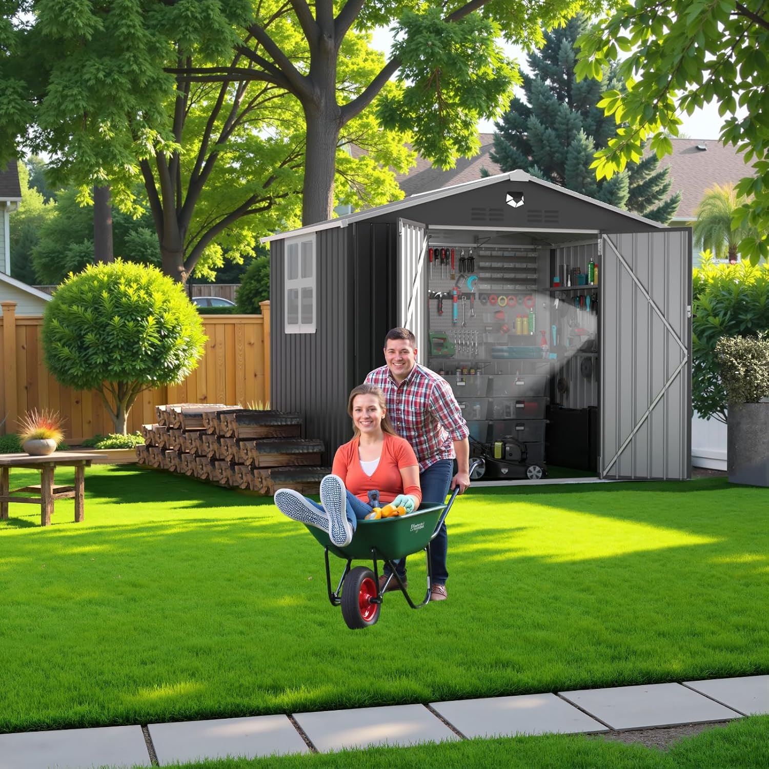 Metal Storage Shed with Window 8x6 FT,Outdoor Storage Building,Large Backyard Sheds,Waterproof Outside Storage Sheds