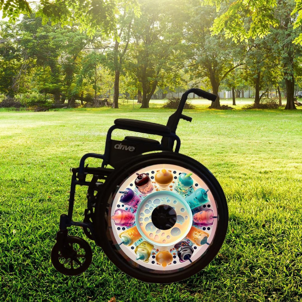Wheelchairs Spring Designer Wheel Covers–, Cute, Waterproof Easy Install/Remove, Lightweight (Bubbly Boba) | New Durable, Gift for Boba Lovers