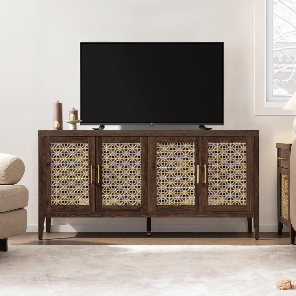 SICOTAS TV Stands for Living Room-Entertainment Center with Storage for Bedroom-Mid Century Modern Television Stands with 4 Doors 59' Media Console TV Cabinet Credenza for 45 50 55 60 65 Inch TVs
