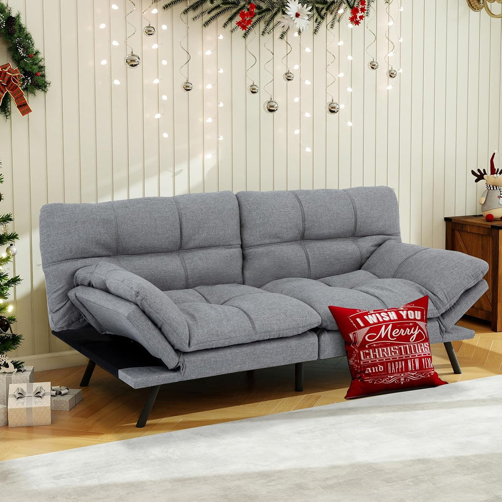 MUUEGM Futon Sofa Bed Couch Sofa, Memory Foam Futon Sleeper Sofa Loveseat Convertible Couch Bed for Small Compact Spaces, Apartment,Light Grey.