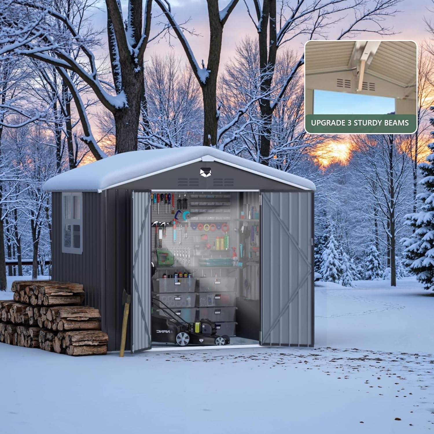 Metal Storage Shed with Window 8x6 FT,Outdoor Storage Building,Large Backyard Sheds,Waterproof Outside Storage Sheds
