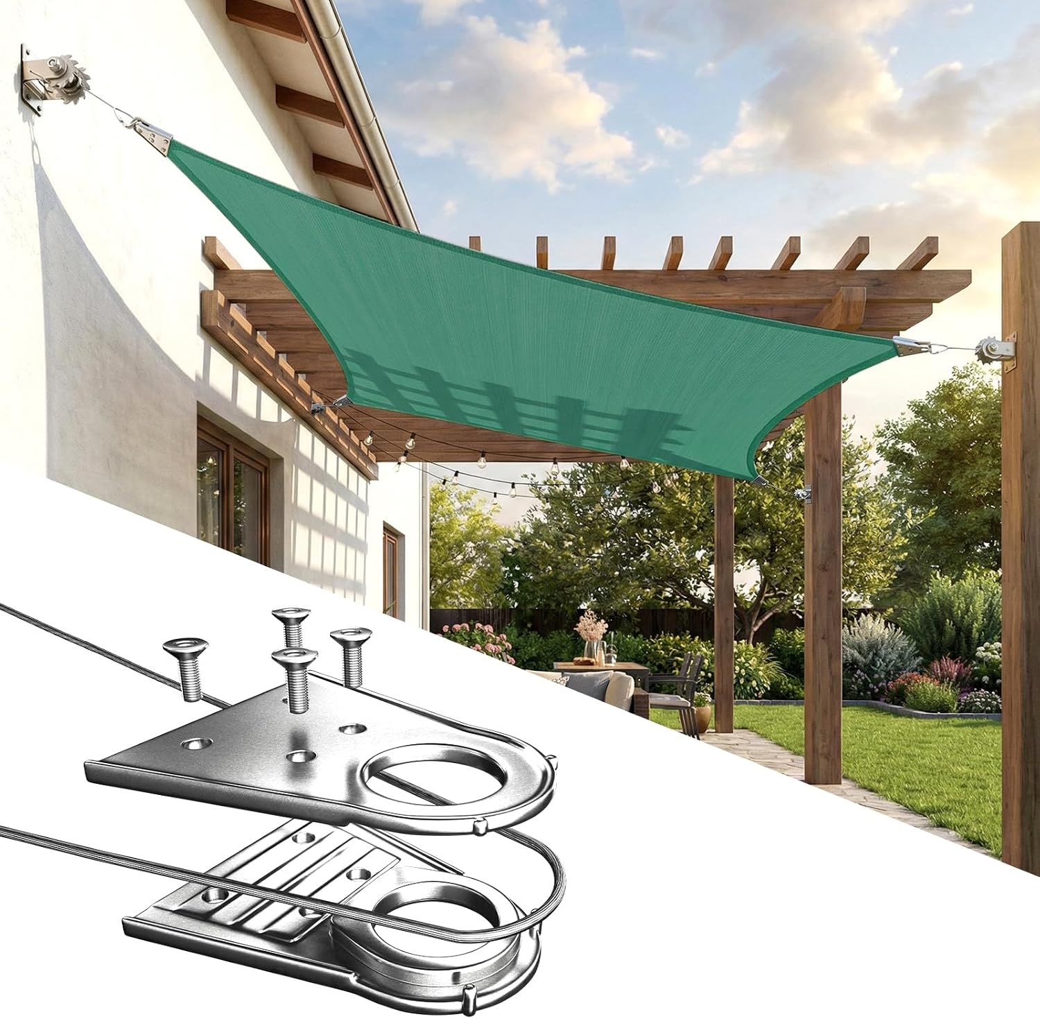 ColourTree Super Ring 14' x 20' Green Customized Size Sun Shade Sail,Commercial Grade UPF50 Canopy Structure, Reinforced Corners & Edges, 260 GSM Fabric Heavy Duty -5 Years Warranty