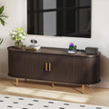 DHH 55 Inch Mid Century Modern TV Stand with Power Outlet for TVs up to 60 Inch, Entertainment Center with Storage and Adjustable Shelves, Media Console with Sliding Doors for Living Room(Dark Walnut)