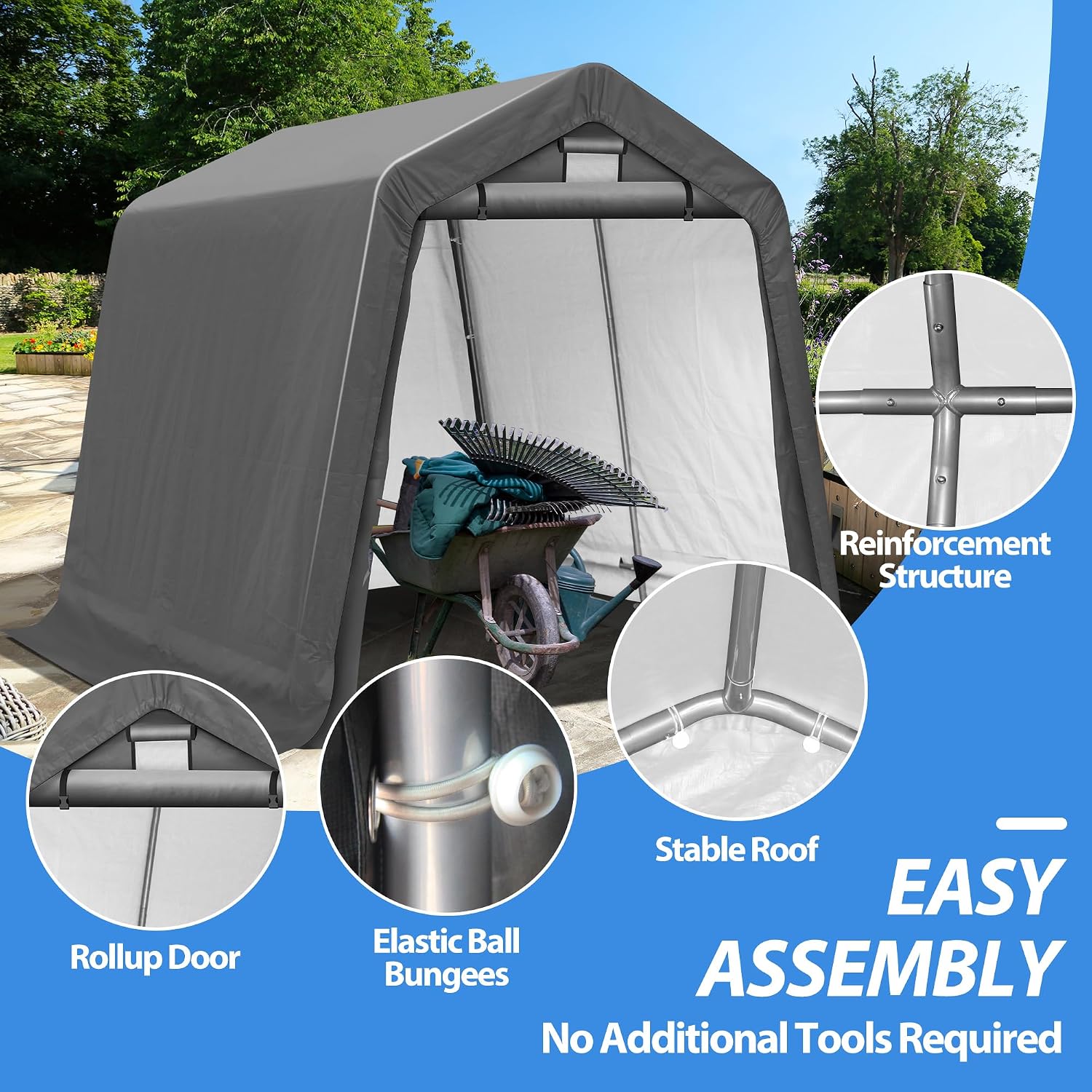 8' x 8' Outdoor Portable Storage Shed,Heavy Duty Portable Garage with Roll-up Zipper Door, Storage Shelter Shed for Generator, Vehicles,Motorcycle