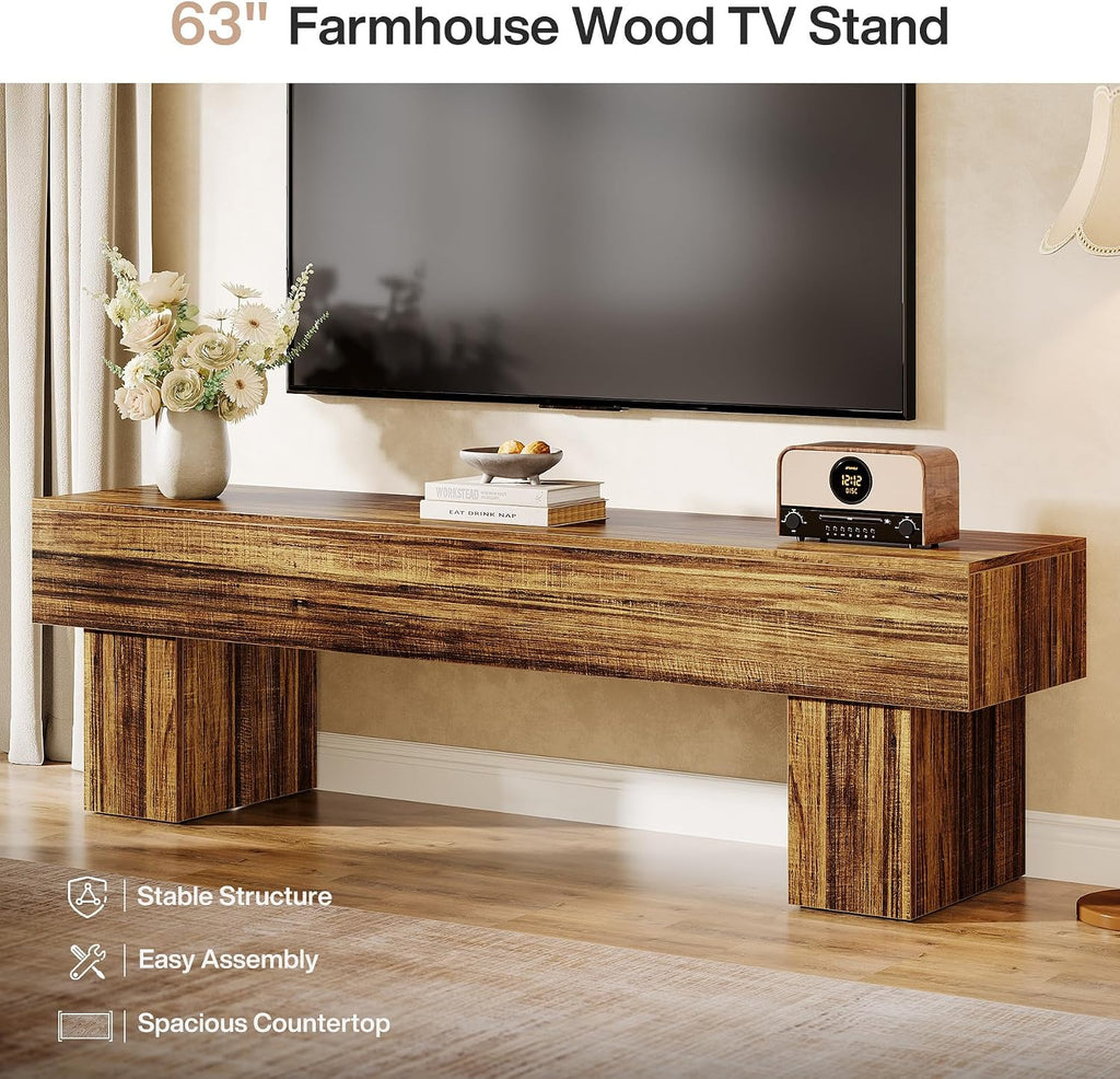 Tribesigns 63' TV Stand, Farmhouse Entertainment Center, Low TV Console Table for Living Room, Long Media Console Television Stands for 55/60/65 Inch TV