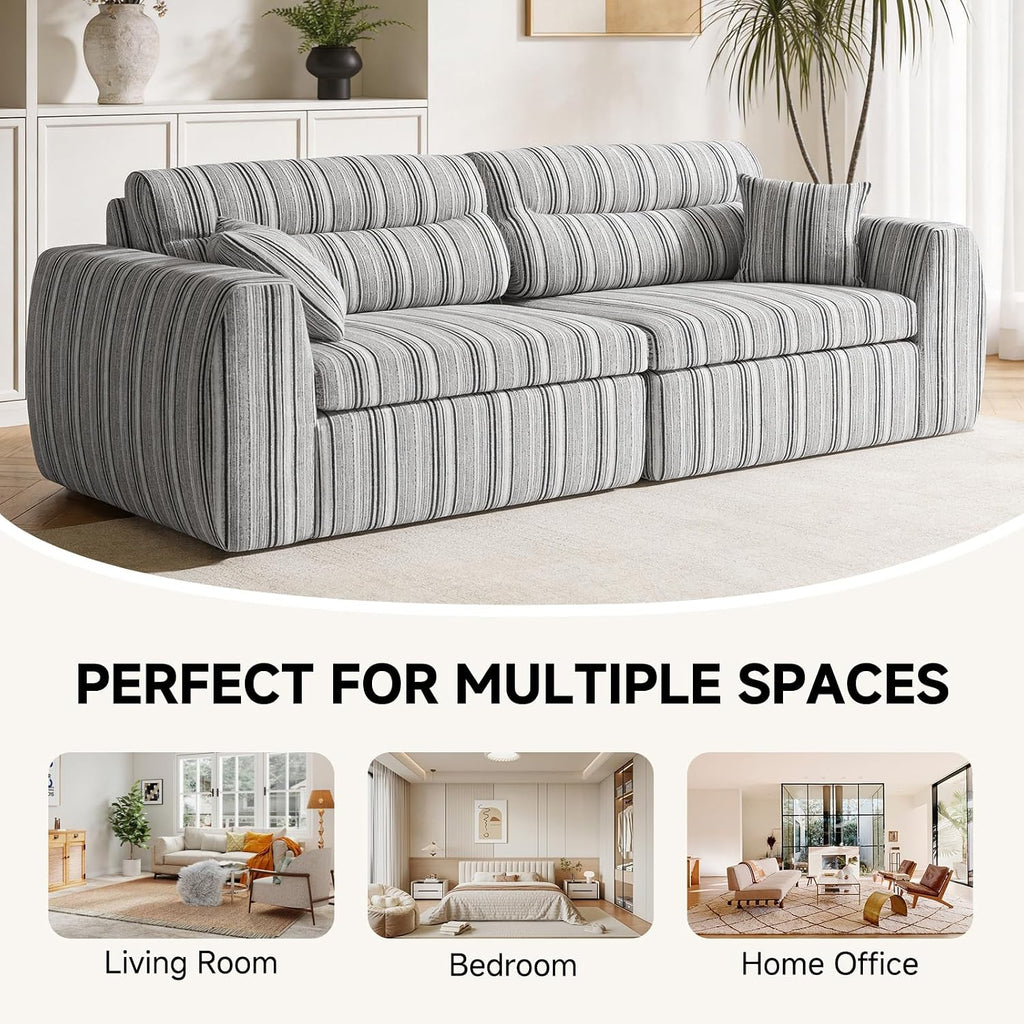 111' Modular Boneless Couch for Living Room, Pet Friendly Chenille Woven Sofa, Split-to-2 Chairs or Lounge Setup, 2-Piece Compressed Sofa in a Box, No Assembly, 1200 lb Total,Black & White