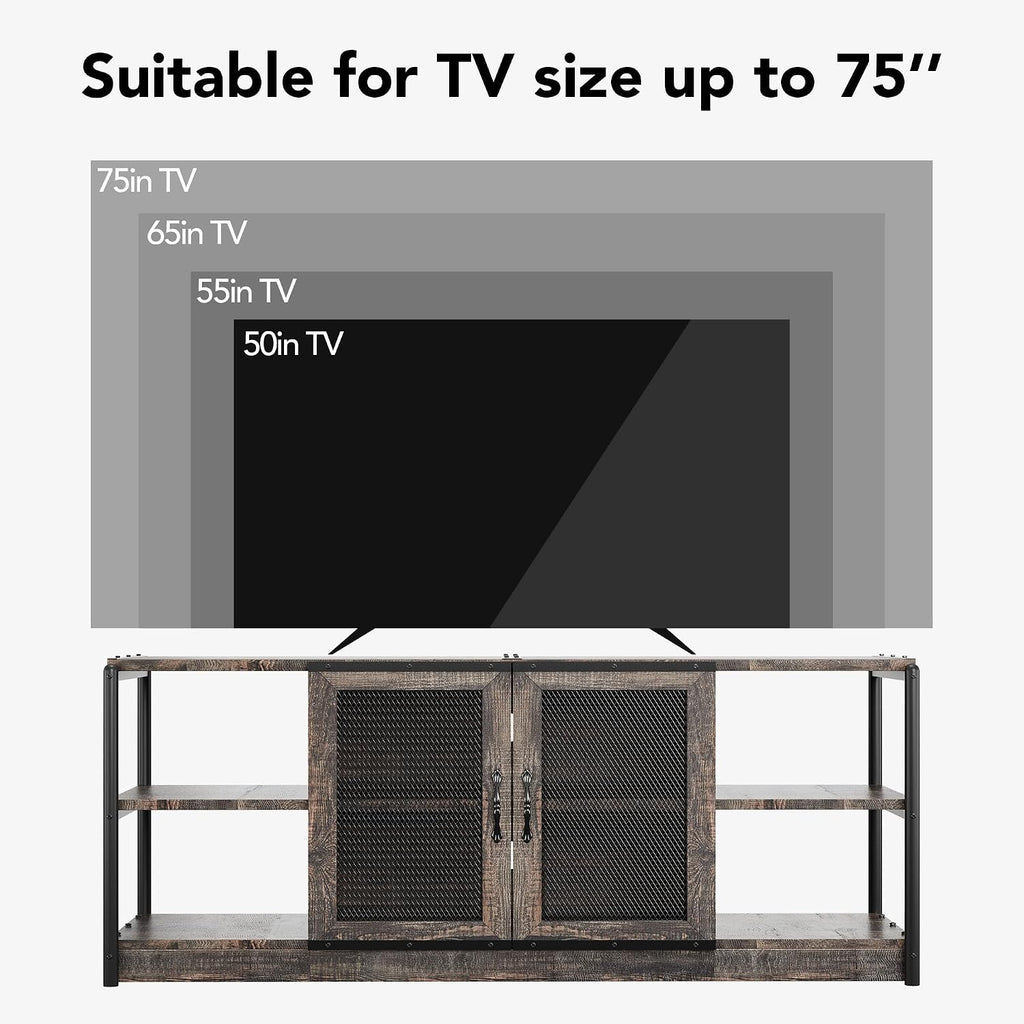 Garvee TV Stand for 65+ Inch TV, Industrial Entertainment Center with 4 Shelfs, Farmhouse TV Cabinet with 2 Doors for Living Room