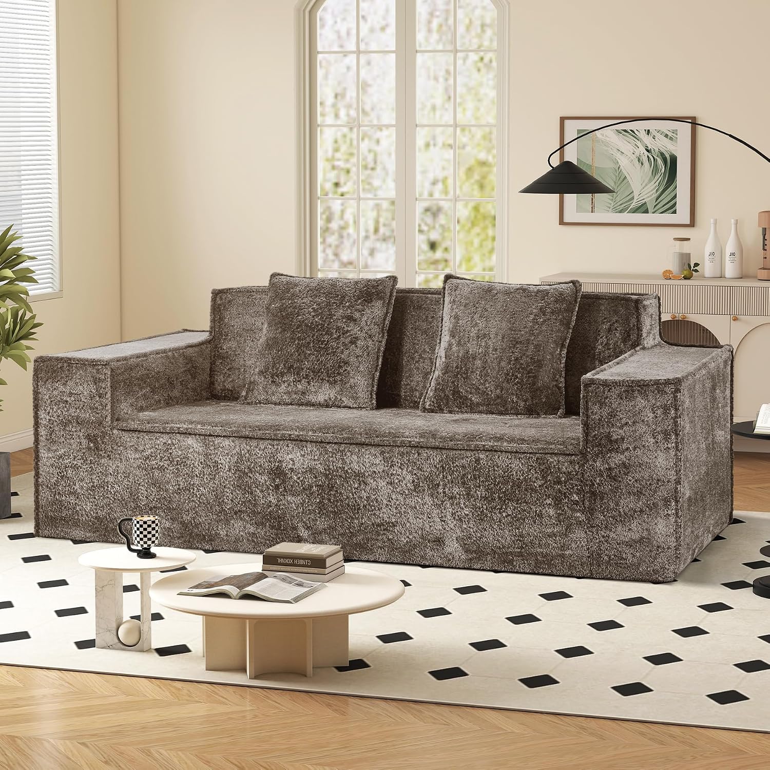 77'' Modern Cloud Loveseat Sofa in Chenille, Deep Seat Boneless Couches Includes 2 pcs Pillows for Living Room, Bedroom, Apartment(Coffe)