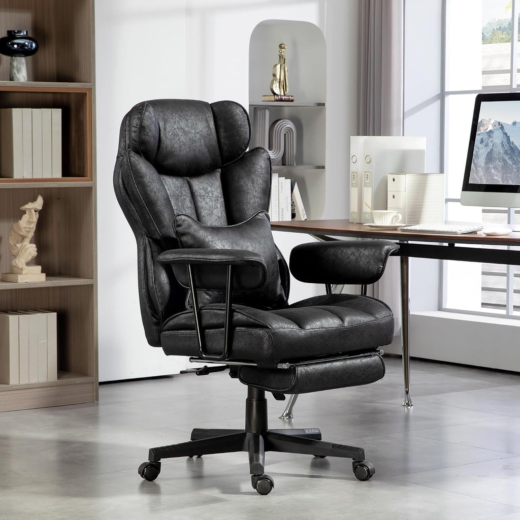 Ergonomic Office Chair with Vibration Massage & Heat, Big and Tall Reclining Computer Desk Chairs with Footrest, Lumbar Support, Swivel Rolling Wheels for Home Office Gaming Adults Chairs,Black