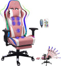 RGB LED Light Ergonomic Gaming Chair - Built-in Speakers, Full Body Massage, High-Back Office Recliner with Footrest - Comfortable Computer Chair Ideal for Adults and Teens.,Pink