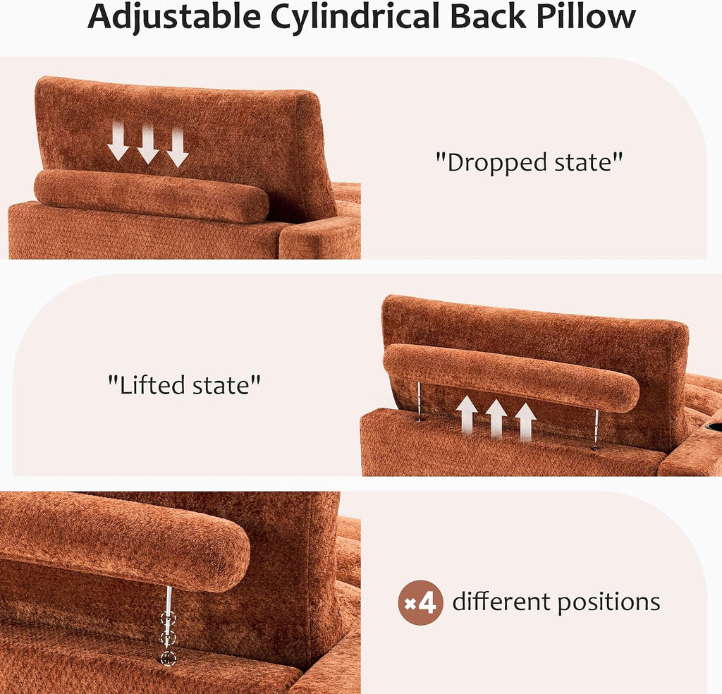 Yoglad Oversized Recliner Lounge Chair with USB Charging & Phone Holder - 400lb Heavy Duty Soft Chenille Reading Chair for Adults, Perfect for Small Spaces in Bedroom/Living Room, Orange
