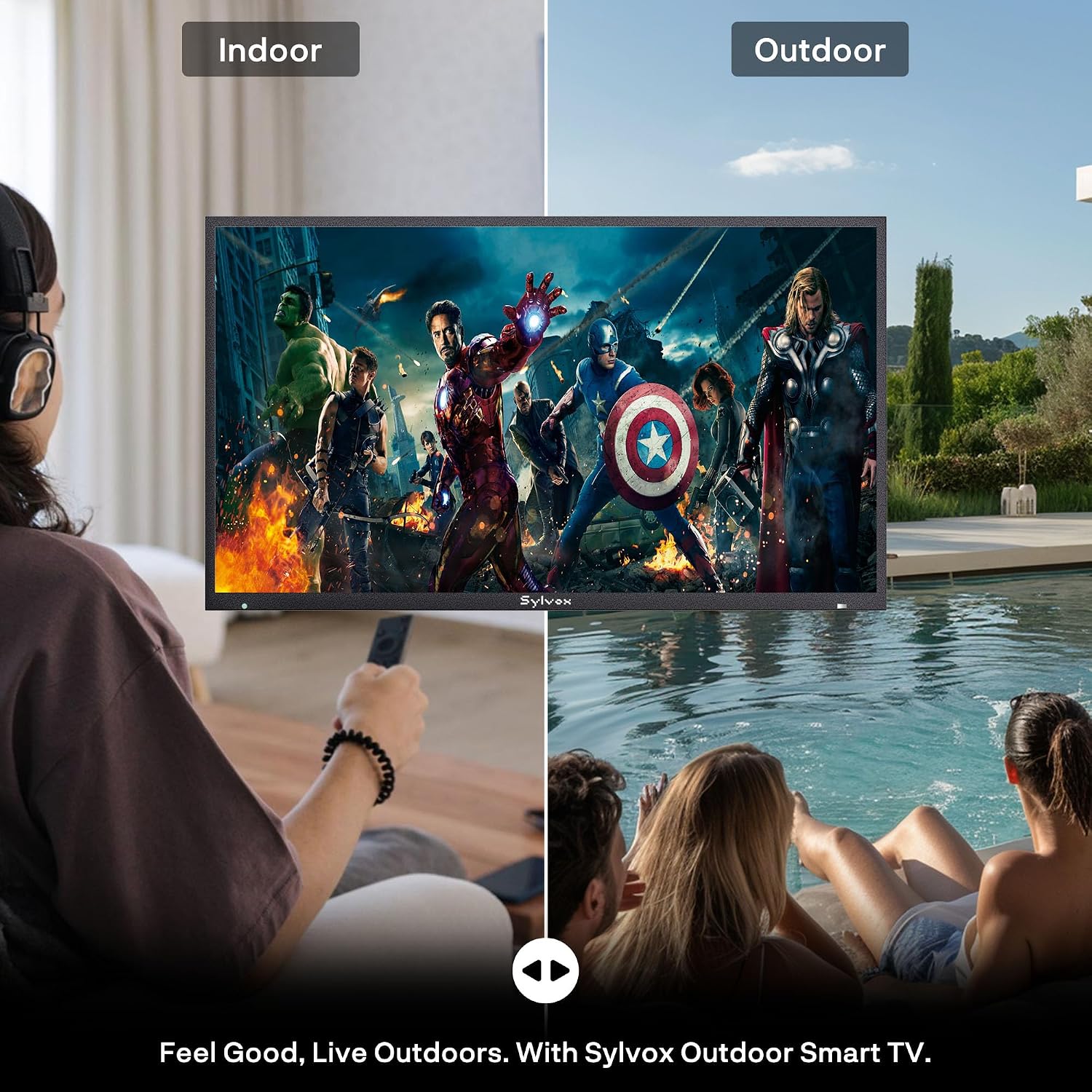 SYLVOX New 55' Outdoor Smart TV, Superior Waterproof Performance, Upgraded Matte Finish for Enhanced Anti-Glare Effect, Full Metal, with Dolby Atmos, 2000nits, Full Sun Pool Pro 3.0+ Series