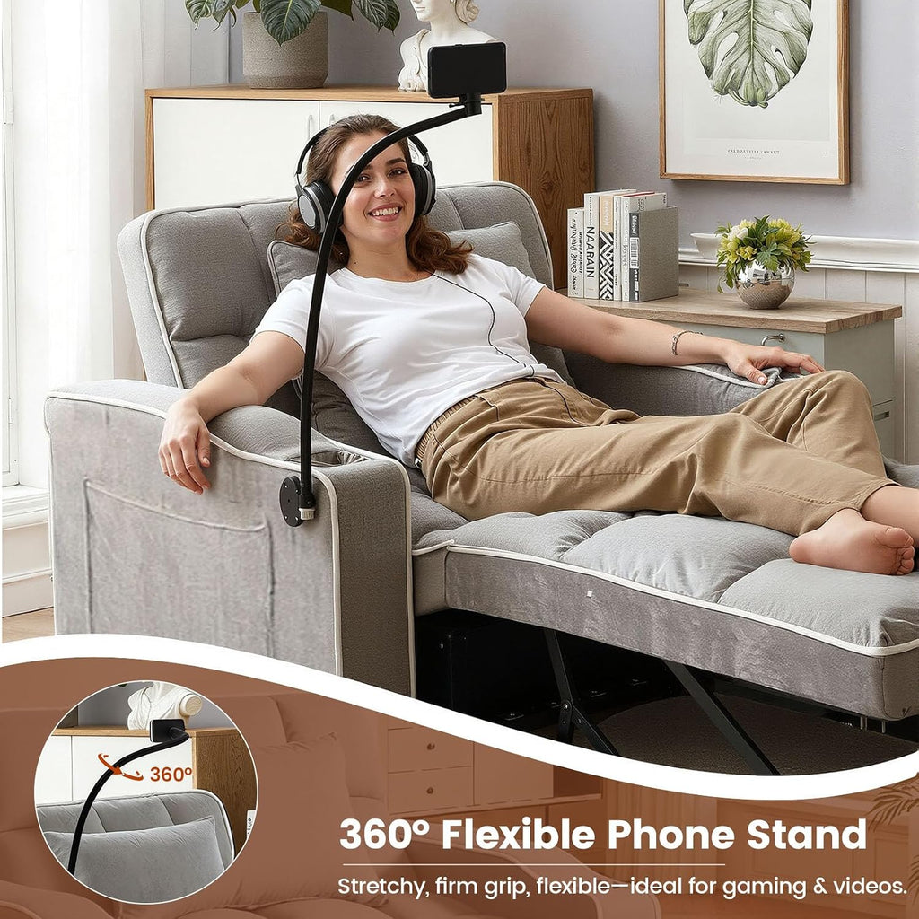 Sleeper Chair, Pull Out Chair Sleeper with Bracket and Cup Holder, Single Convertible Chairs Bed Sleepers for Adults, 3 in 1 Sofa Bed Chairs for Small Spaces, Living Room, Gray