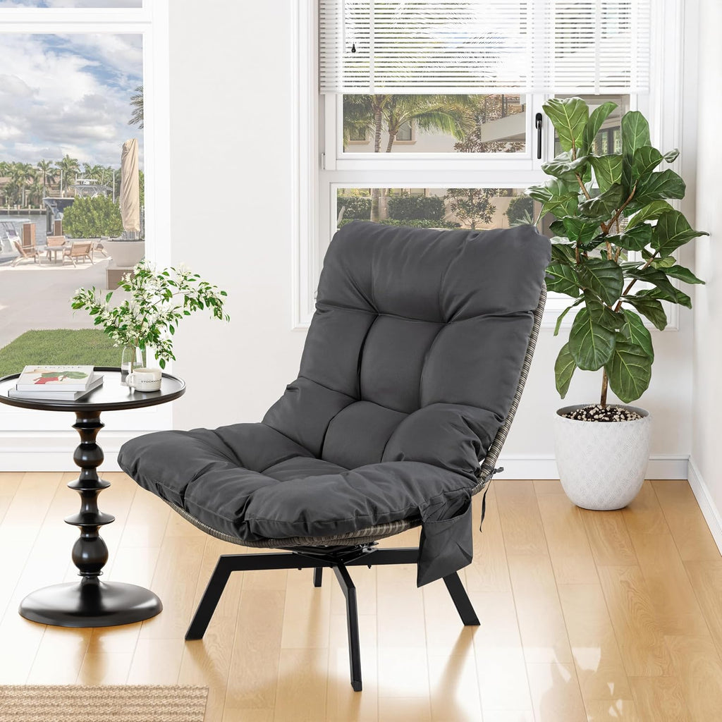 Shintenchi Outdoor Wicker Swivel Chair,Grey Rattan Patio Rotating Chair with Cushion,360° Rotation Patio Lounge Chairs for Living Room Bedroom Backyard Balcony(Grey Cushion)